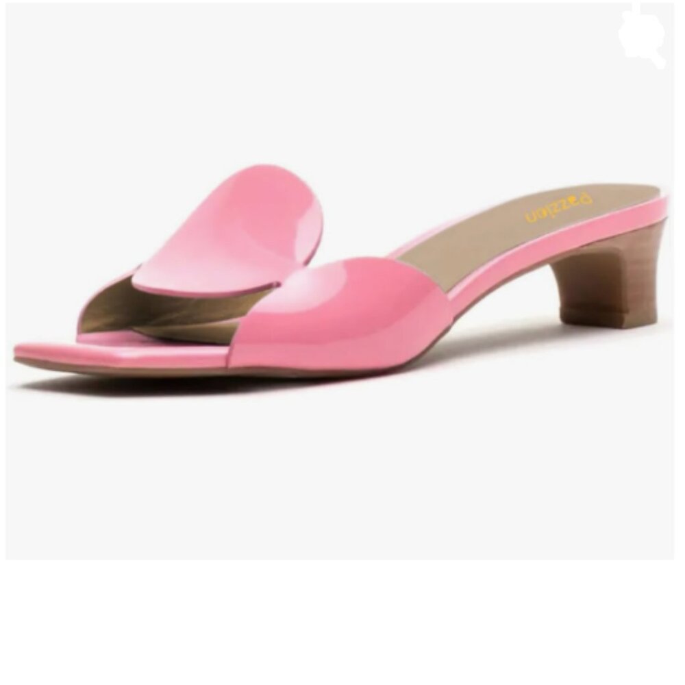 Pazzion Pink Circle Slides Sandals Patent Leather Comfortable Low Heels Shoes